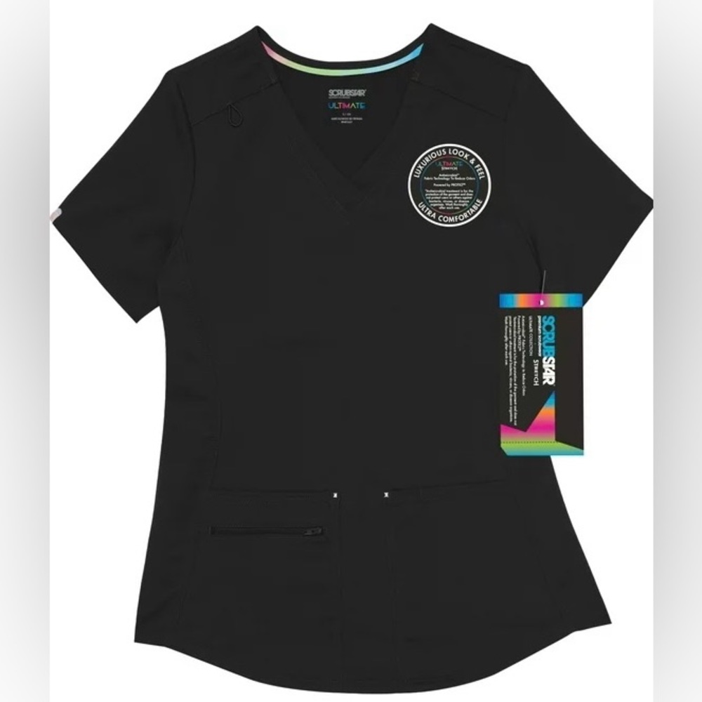 Scrubstar Women's Ultimate Stretch Criss Cross V-Neck Scrub Top - Black (XS)